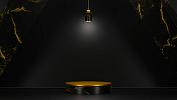 Marble and Gold Product Showcase Podium 3d Illustration. Black and Gold Pedestal Scene for Item Pres