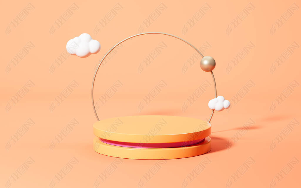 Empty stage with orange background, 3d rendering. Computer digital drawing.