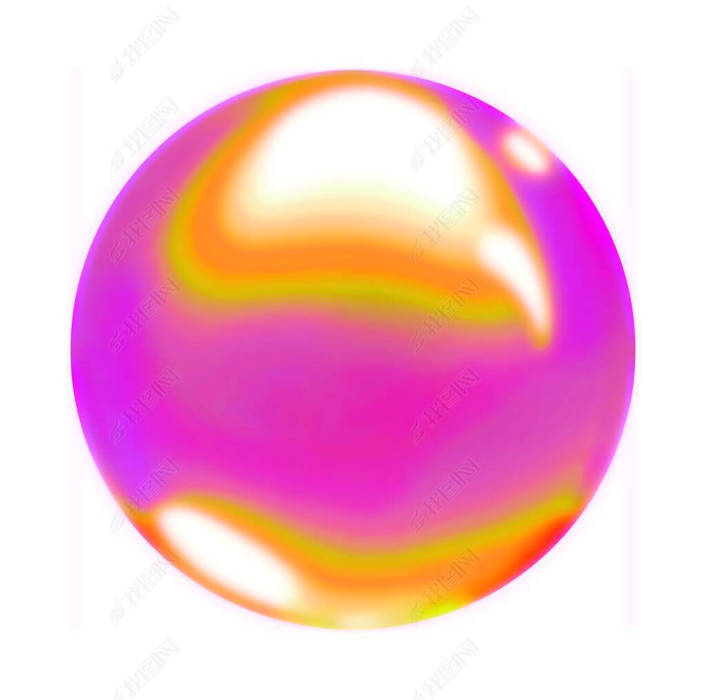 粉红的黄色彩虹彩绘的梯度环绕着空气肥皂泡球。多彩的圆形孤立在白色的背景上。珠子的母亲。彩色的球状月亮。3D渲染.