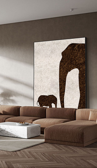 倒梯形画动物装饰画|侘寂风竖版动物落地画轻奢玄关走廊挂画