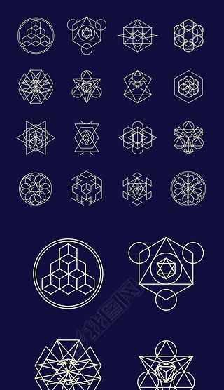 六角白色线性几何图案矢量素材