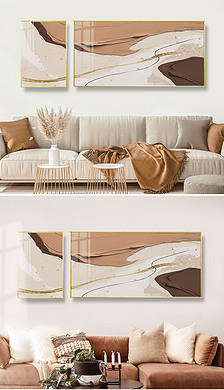 抽象油墨奶油色客厅组合装饰画