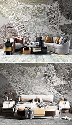 北欧抽象年轮木轮水泥灰色电视沙发背景墙