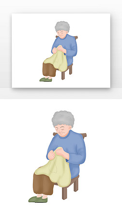 蓝色母亲节母亲缝衣服针线活