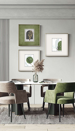 现代简约几何绿色小清新三联组合客厅餐厅装饰画