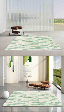 现代简约绿色几何条纹艺术清新夏日地毯地垫设计