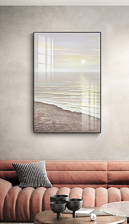 北欧抽象海浪日出侘寂风挂画客厅沙发装饰画