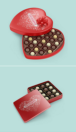 心形方形巧克力包装盒铁盒包装效果图样机