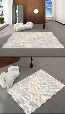 现代简约金色抽象几何条纹艺术轻奢地毯地垫设计