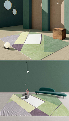 现代轻奢简约绿色几何小清新夏日客厅地毯地垫
