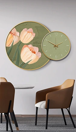 北欧简约清新手绘花卉餐厅客厅钟表挂画4