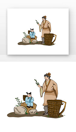 老中医采摘药材给小孩儿讲药效老中医和药材