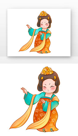 橙色的跳着舞的唐朝女人传统文化