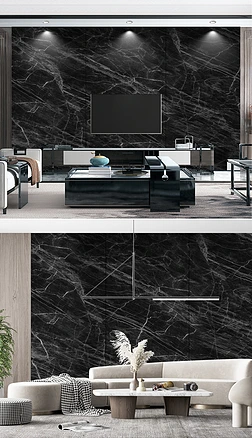 极致黑大理石无限连纹岩板背景墙