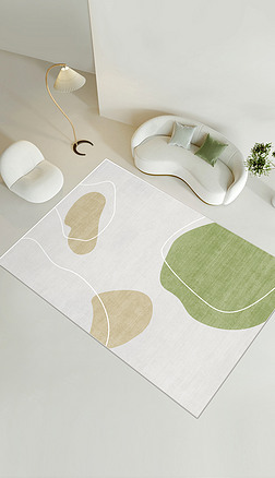 现代简约绿色抽象几何线条清新夏日地毯地垫设计