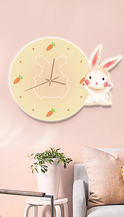 儿童房装饰画led灯卧室床头可爱小兔子时钟画