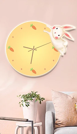 儿童房装饰画led灯卧室床头可爱小兔子时钟画