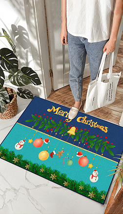 现代轻奢蓝色简约卡通圣诞雪人入户门垫地毯地垫