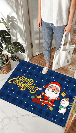 现代轻奢蓝色简约卡通圣诞雪人入户门垫地毯地垫