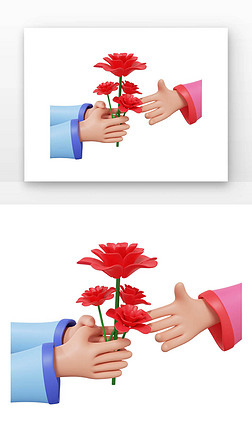 3D七夕牛郎和织女手握花献花