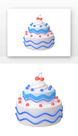 C4D樱桃蓝色双层蛋糕3d渲染元素