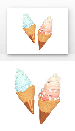 C4D夏日冷饮和冰淇淋蛋卷冰激凌美食