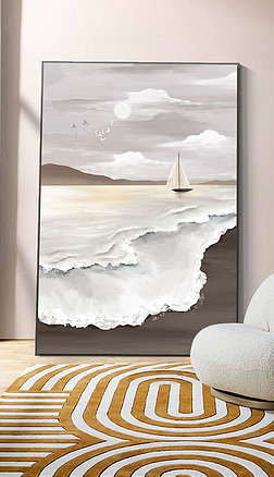 现代简约手绘肌理大海一帆风顺抽象装饰画