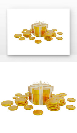 3D金融金币货币人民币钱币金色礼物盒
