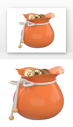 C4D橙色金属钱袋子3d渲染元素