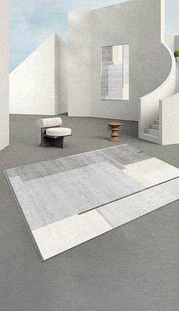 现代轻奢极简灰色几何唯美客厅卧室床边地毯地垫
