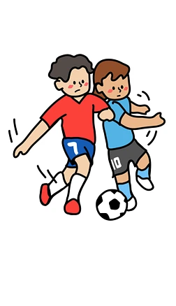 足球双人踢球手绘插画儿童红色蓝色卡通02