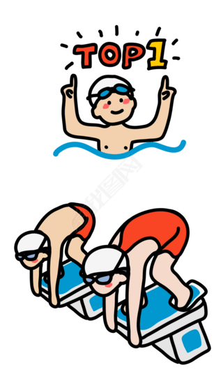 原创儿童手绘游泳可爱表情07