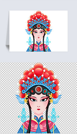 手绘国粹非遗卡通国潮凤冠凤翅红球戏服凤眼美女