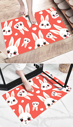 红色喜庆现代简约时尚卡通兔客厅卧室入户地垫