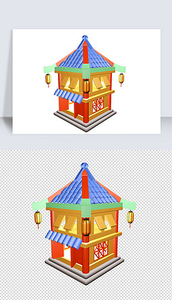 3D立体C4D中国风国潮古风建筑亭子