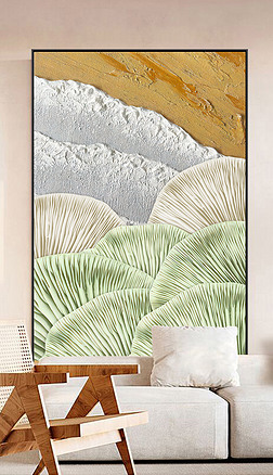 高级感现代北欧侘寂风绿色肌理玄关走廊装饰画