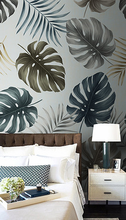 北欧复古热带植物叶子无缝壁纸壁画墙纸图案设计