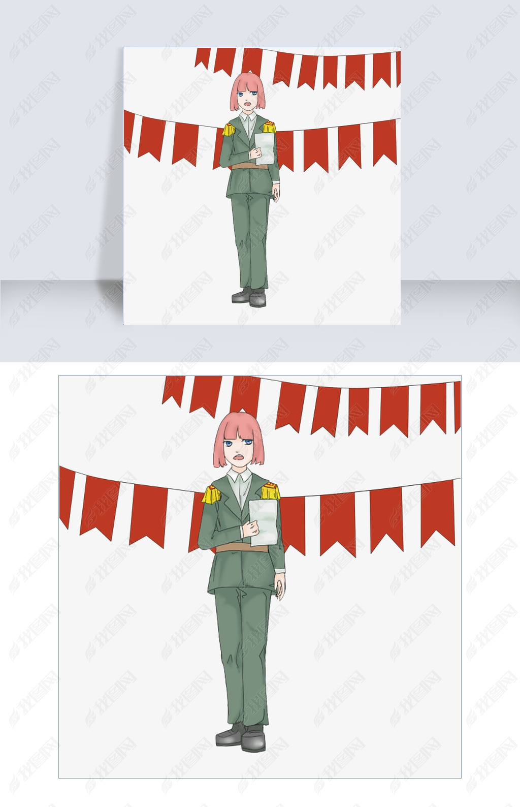 建军节解放军女战士插画