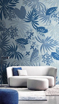 北欧复古植物叶子蓝色无缝壁纸壁画墙纸图案墙布