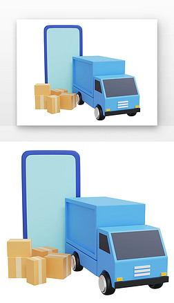 3D快递运输送货蓝色物流车