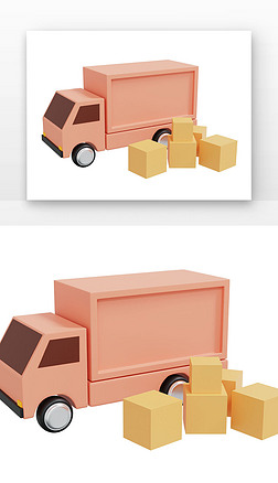 3D快递运输厢式货车运输车包装箱