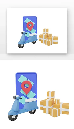 蓝色摩托车快递箱3D快递运输元素