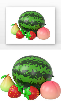 C4D蔬菜水果西瓜草莓桃子梨