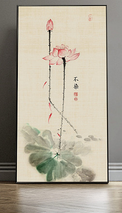 75新中式手绘国画禅意荷花水墨玄关装饰画