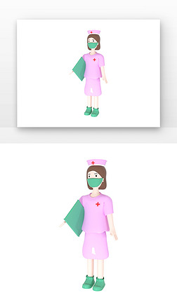 C4D卡通风创意紫色护士服医护人员3D元