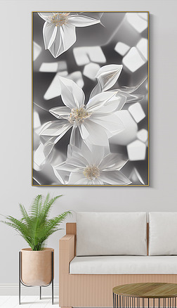 现代高清透明水晶花朵花卉玉石玄关装饰画