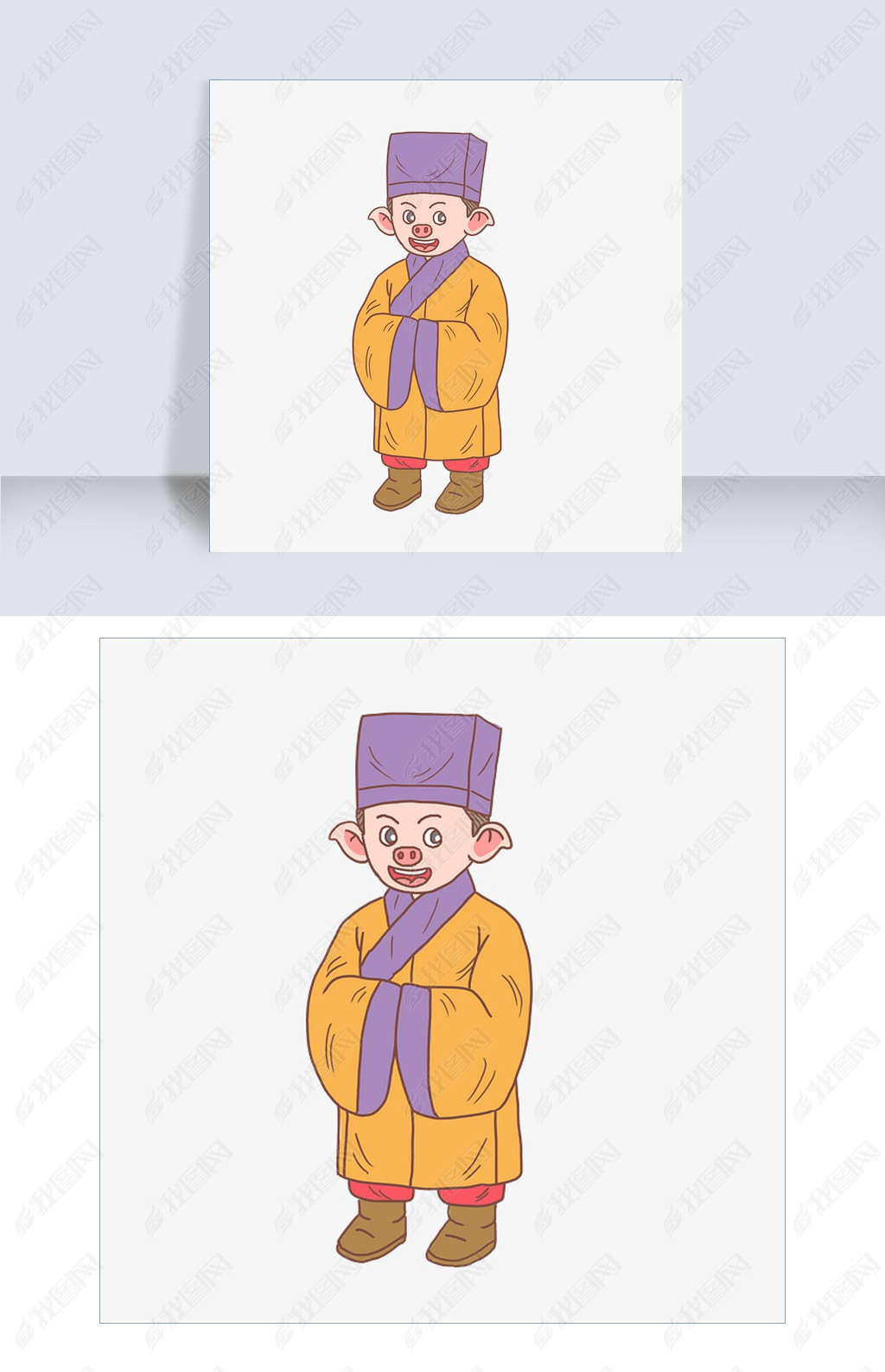 原创猪年2019年卡通手绘古代管家版权可商用