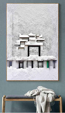 雪景手绘肌理装饰画现代风景抽象装饰画玄关