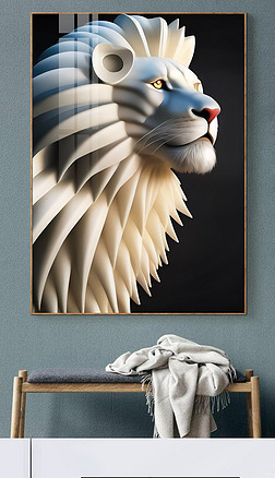 白色狮子头个性抽象酒吧店铺装饰画