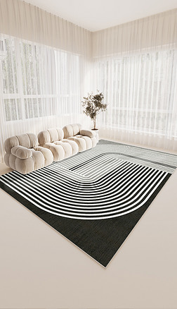 日式轻奢侘寂床边客厅玄关简约抽象几何地毯地垫
